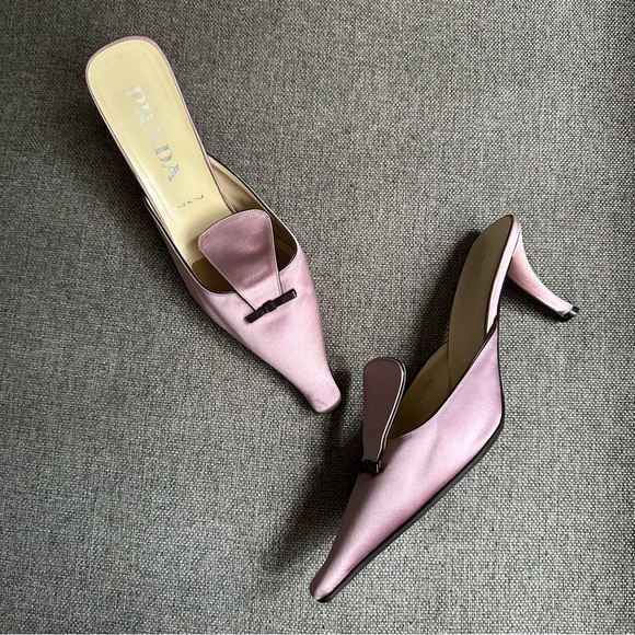 Prada Shoes - Vintage Prada satin mauve mule heels